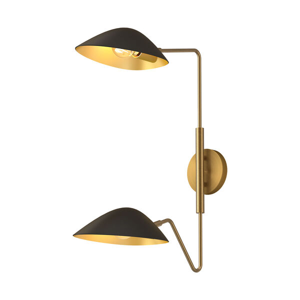 Oscar Matte Black and Aged Gold Two-Light Convertible Wall Sconce, image 2