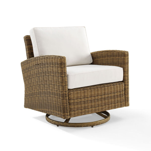 Bradenton White and Weathered Brown Outdoor Wicker Swivel Rocker Chair, image 4
