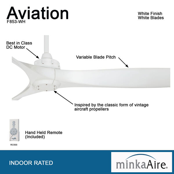 Aviation 60-Inch Ceiling Fan in White with Three Blades, image 7