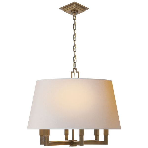 Square Tube Hanging Shade in Hand-Rubbed Antique Brass with Natural Paper Shade by Chapman and Myers, image 1