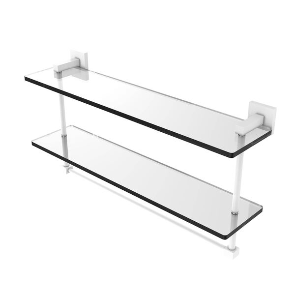 Montero Matte White 22-Inch Two Tiered Glass Shelf with Integrated Towel Bar, image 1