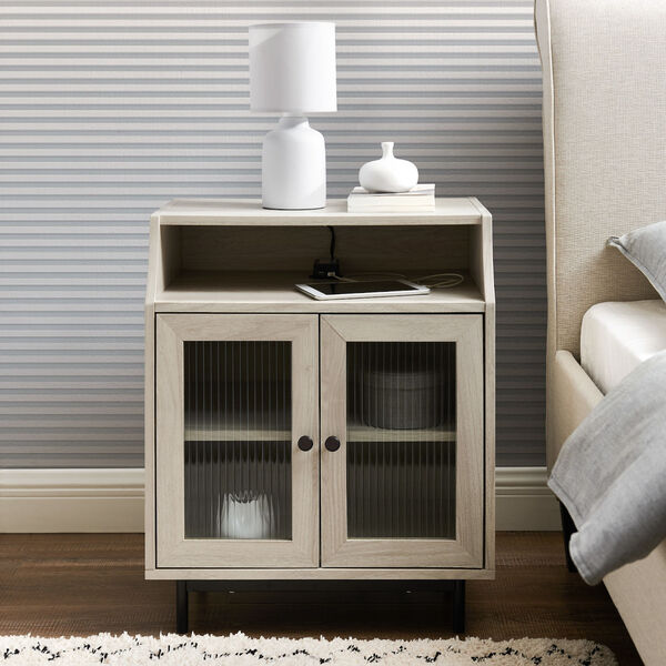 Birch Fluted Glass Two Door Nightstand with USB, image 2