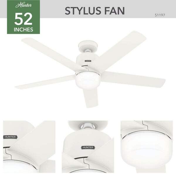 Stylus Matte White 52-Inch LED Ceiling Fan, image 4