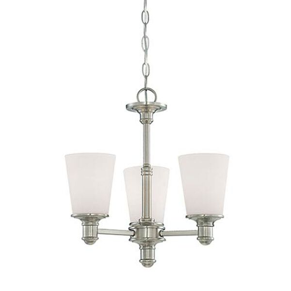 Cimmaron Satin Nickel Three Light Mini Chandelier with Etched White Glass, image 1