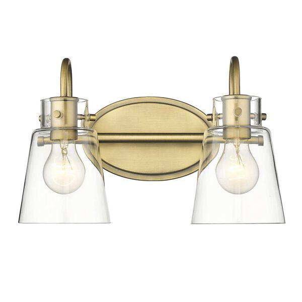 Bristow Antique Brass Two-Light Bath Vanity with Clear Glass, image 1