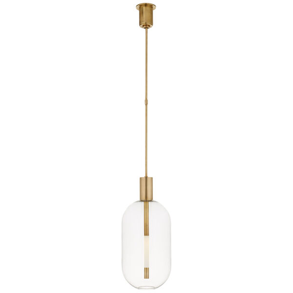 Nye Tall Pendant in Antique-Burnished Brass with Clear Glass by Kelly Wearstler, image 1