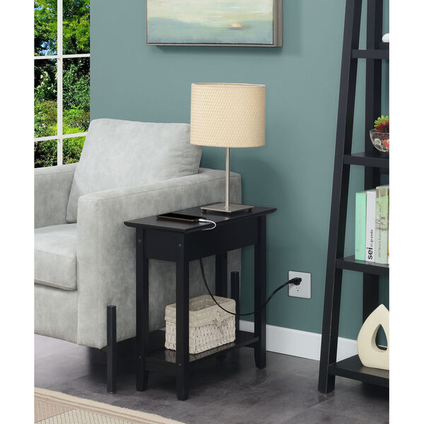 American Heritage Black Flip Top End Table with Charging Station, image 2