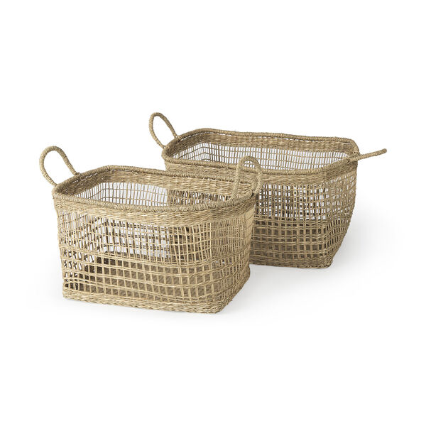 Bellisa Medium Brown Rectangular Basket with Handle, Set of 2, image 1