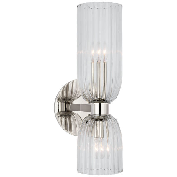Asalea 16-Inch Double Bath Sconce in Polished Nickel with Clear Glass by AERIN, image 1