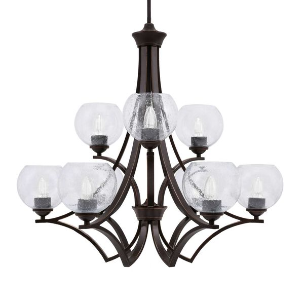 Zilo Dark Granite Nine-Light Chandelier with Six-Inch Dome Clear Bubble Glass, image 1