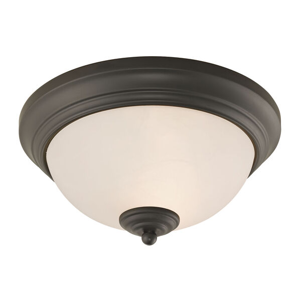 Huntington Oil Rubbed Bronze ADA Two-Light 11-Inch Flush Mount with White Glass Shade, image 1