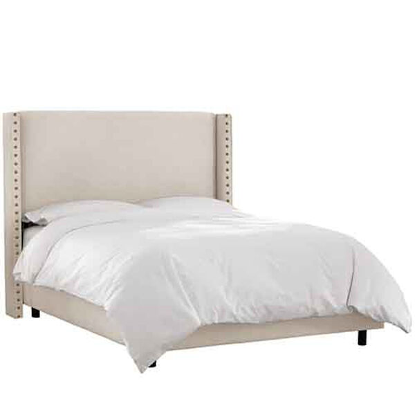 Linen Talc Nail Button Wingback King Bed, image 1