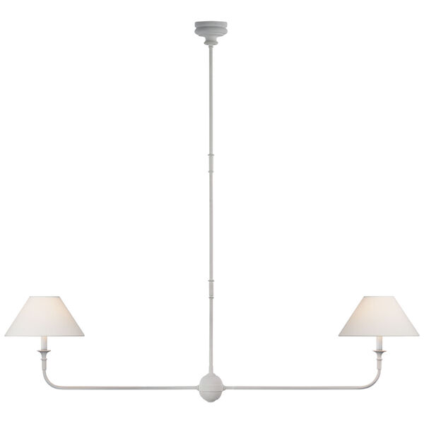 Piaf Large Two Light Linear Pendant in Plaster White with Linen Shades by Thomas O'Brien, image 1
