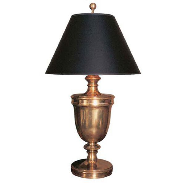 Classical Urn Form Large Table Lamp in Antique-Burnished Brass with Black Shade by Chapman and Myers, image 1