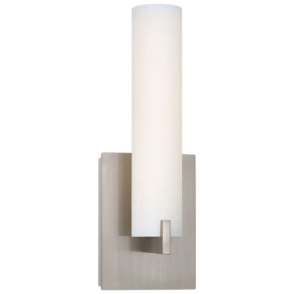 Tube Brushed Nickel LED Wall Sconce w/Etched Opal Glass, image 1