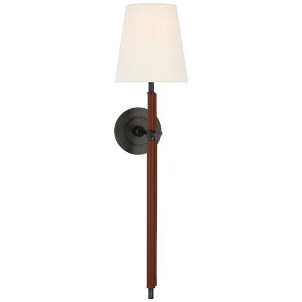 Bryant Bronze and Black One-Light Tail Wall Sconce with Linen Shade by Thomas O'Brien, image 1