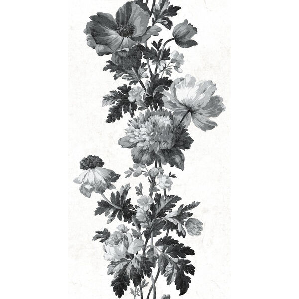 Black and White Watercolor Floral Peel and Stick Wallpaper, image 2