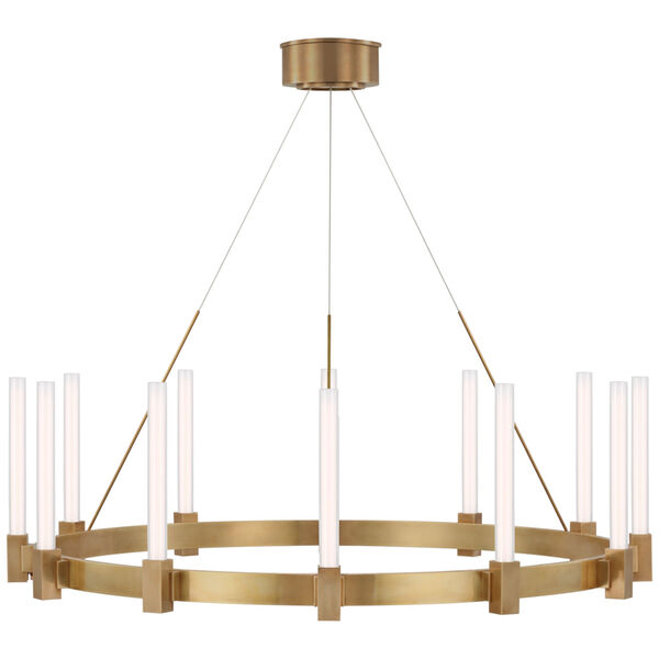 Mafra Large Chandelier in Hand-Rubbed Antique Brass with White Glass by Ian K. Fowler, image 1
