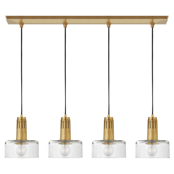 Iris Quatro Linear Pendant in Hand-Rubbed Antique Brass with Clear Glass by Thomas O'Brien, image 1