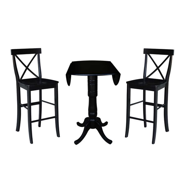 Black Round Pedestal Bar Height Table with Stools, 3-Piece, image 5