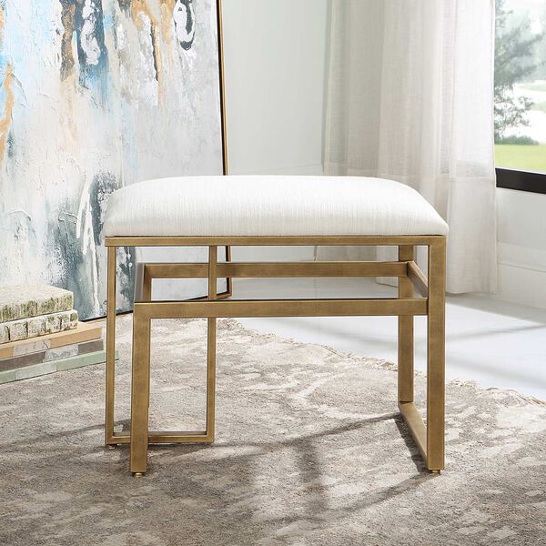 Whittier Brushed Brass and Off White Linear Accent Bench, image 2