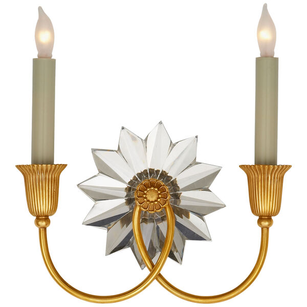 Huntingdon Double Sconce in Hand-Rubbed Antique Brass and Crystal by J. Randall Powers, image 1