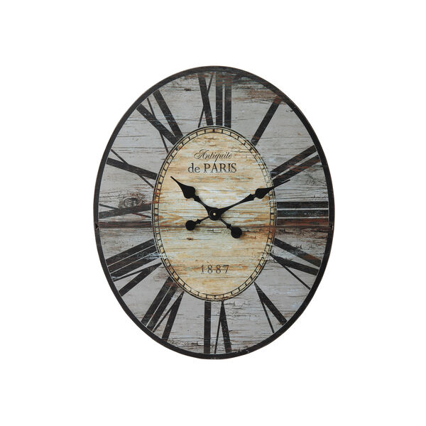 Grey Oval Distressed Wood Wall Clock, image 1
