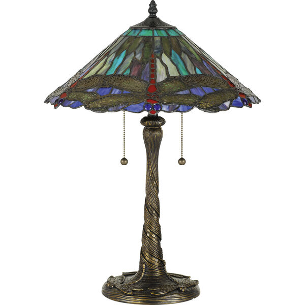 Skimmer Brown Two-Light Table Lamp with Tiffany Glass, image 2