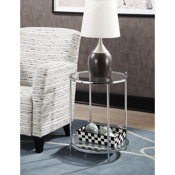 Whittier Chrome and Glass Two Tier Round End Table, image 1