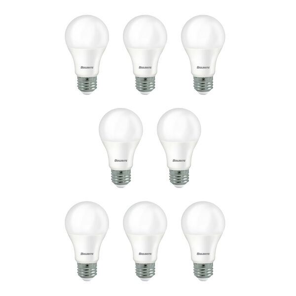 Pack of 8 Frost A19 LED with Medium E26 Base 9W 3000K Light Bulbs, image 1