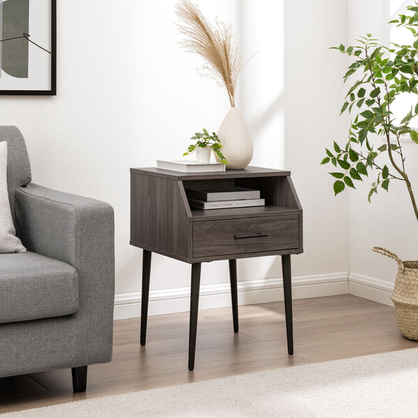 Nora Slate Gray One-Drawer Side Table with Open Storage, image 4