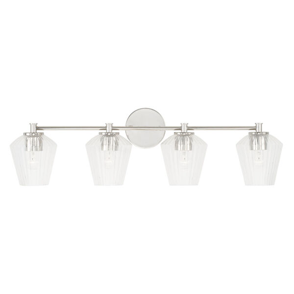 Beau Polished Nickel Four-Light Bath Vanity with Clear Fluted Glass Shades, image 2