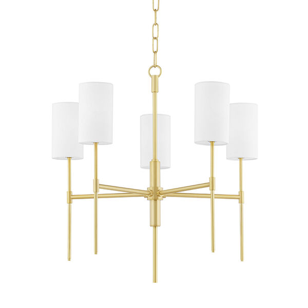Olivia Aged Brass Five-Light Chandelier with Linen Shade, image 1