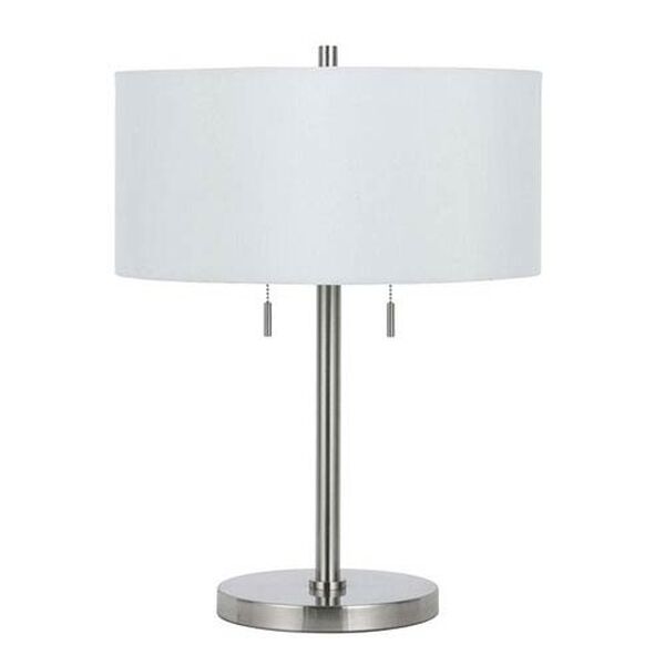 Calais Brushed Steel Metal Table Lamp with White Shade, image 1