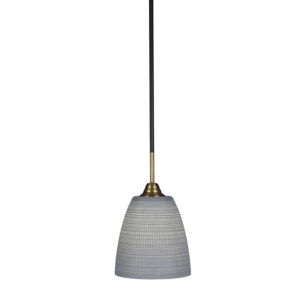 Paramount Matte Black and Brass Eight-Inch One-Light Mini Pendant with Gray Matrix Shade, image 1
