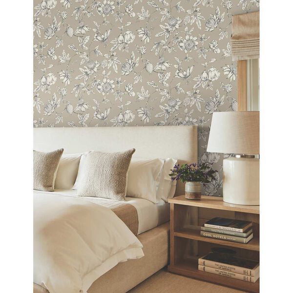 Passion Flower Toile Linen Wallpaper, image 1
