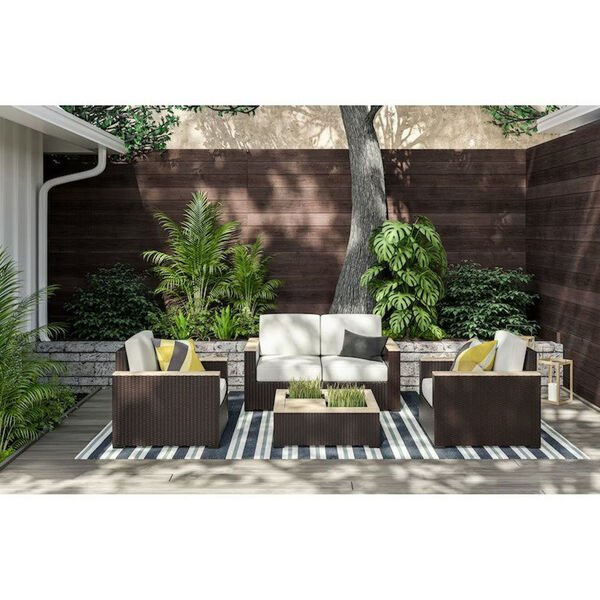 Palm Springs Rattan and White Outdoor Loveseat Set, 4-Piece, image 2