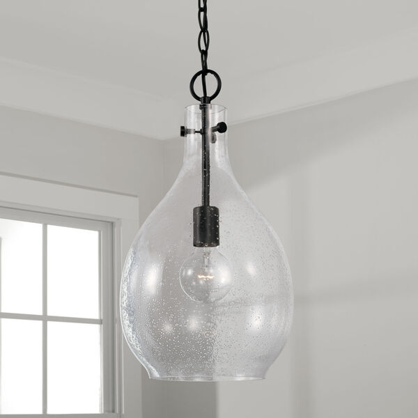 Brentwood Matte Black One-Light Pendant with Clear Seeded Glass, image 3