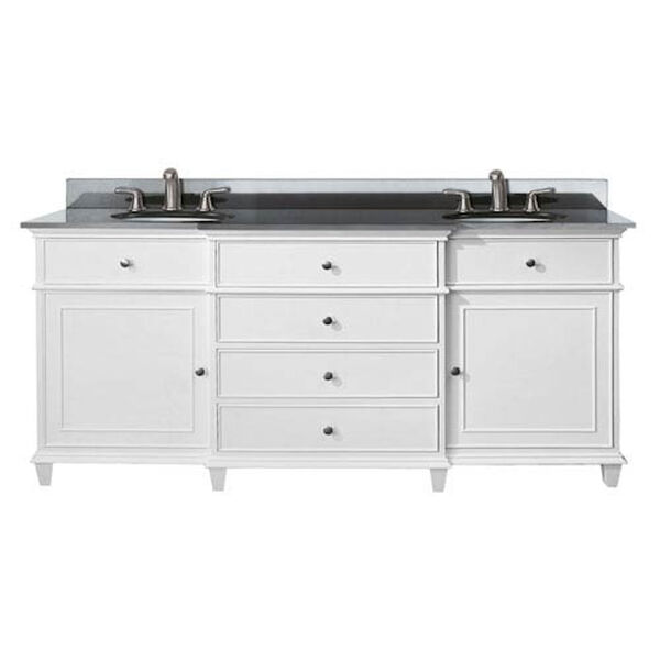 Windsor 72-Inch White Vanity with Black Granite top and Dual Undermount Sinks, image 1