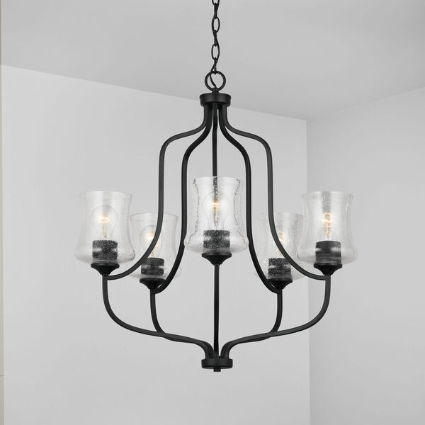 HomePlace Reeves Matte Black Five-Light Chandelier with Clear Seeded Glass, image 2