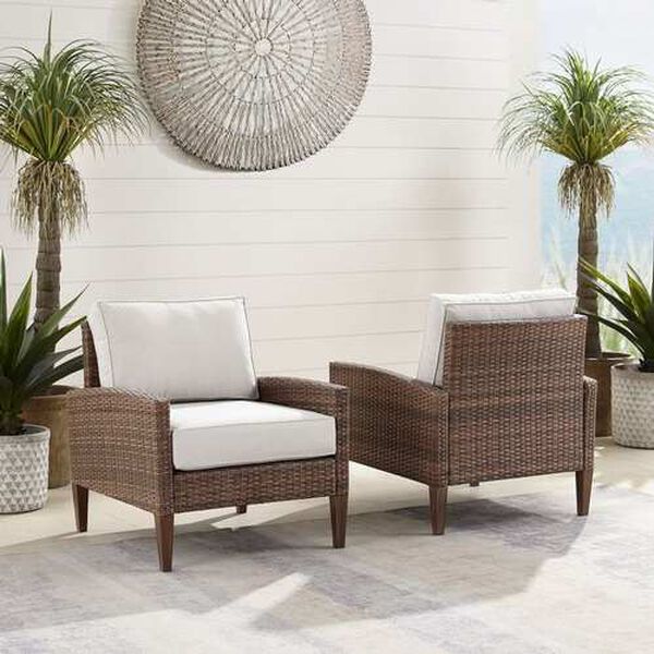 Capella Creme Brown Outdoor Wicker Chair Set , Set of Two, image 7