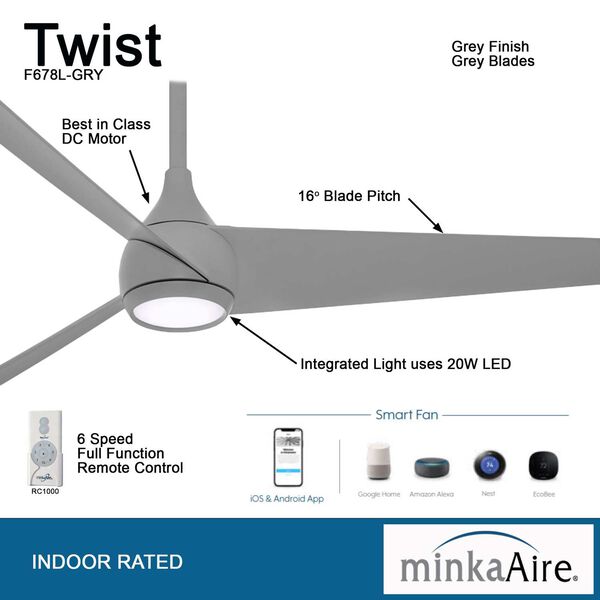 Twist Grey 52-Inch Integrated LED Ceiling Fan, image 4