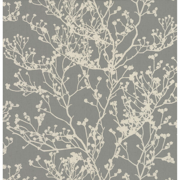 Ronald Redding Handcrafted Naturals Brown Budding Branch Silhouette Wallpaper, image 3