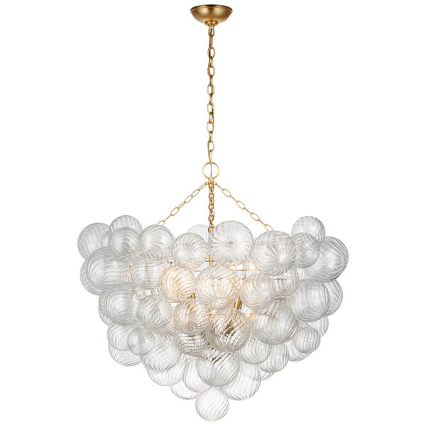 Talia Grande Chandelier in Gild with Clear Swirled Glass by Julie Neill, image 1