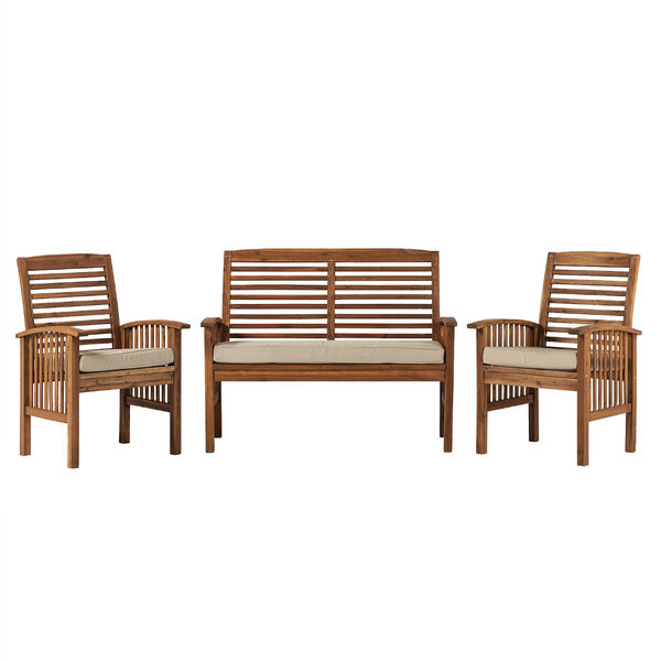 Brown Acacia Wooden Patio Chat Set, 3-Piece, image 3