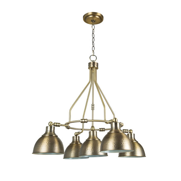 Timarron Legacy Brass Five-Light Chandelier with Hammered Metal Shade, image 1