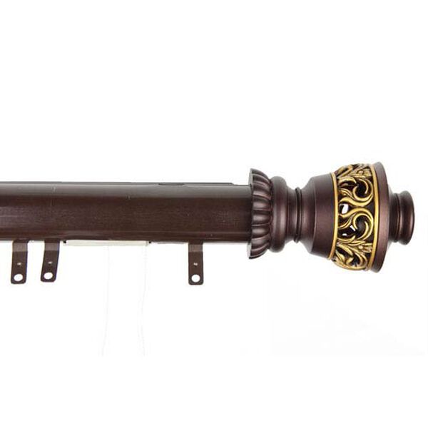 Elite Mahogany 84 to 156 Inch Decorative Traverse Rod w/ Sliders Lattice Finial, image 1