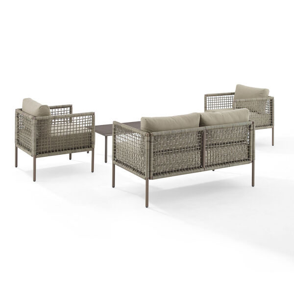 Cali Bay Taupe Light Brown Four-Piece Outdoor Wicker and Metal Conversation Set, image 4
