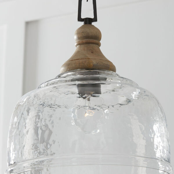 Grey Wash and Iron Silk One-Light Pendant with Clear Organic Rippled Glass, image 3