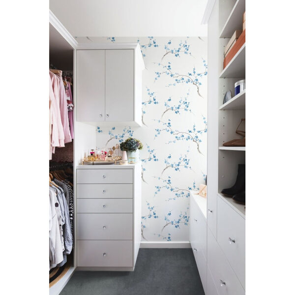 NextWall Blue White Cherry Blossom Floral Peel and Stick Wallpaper, image 3